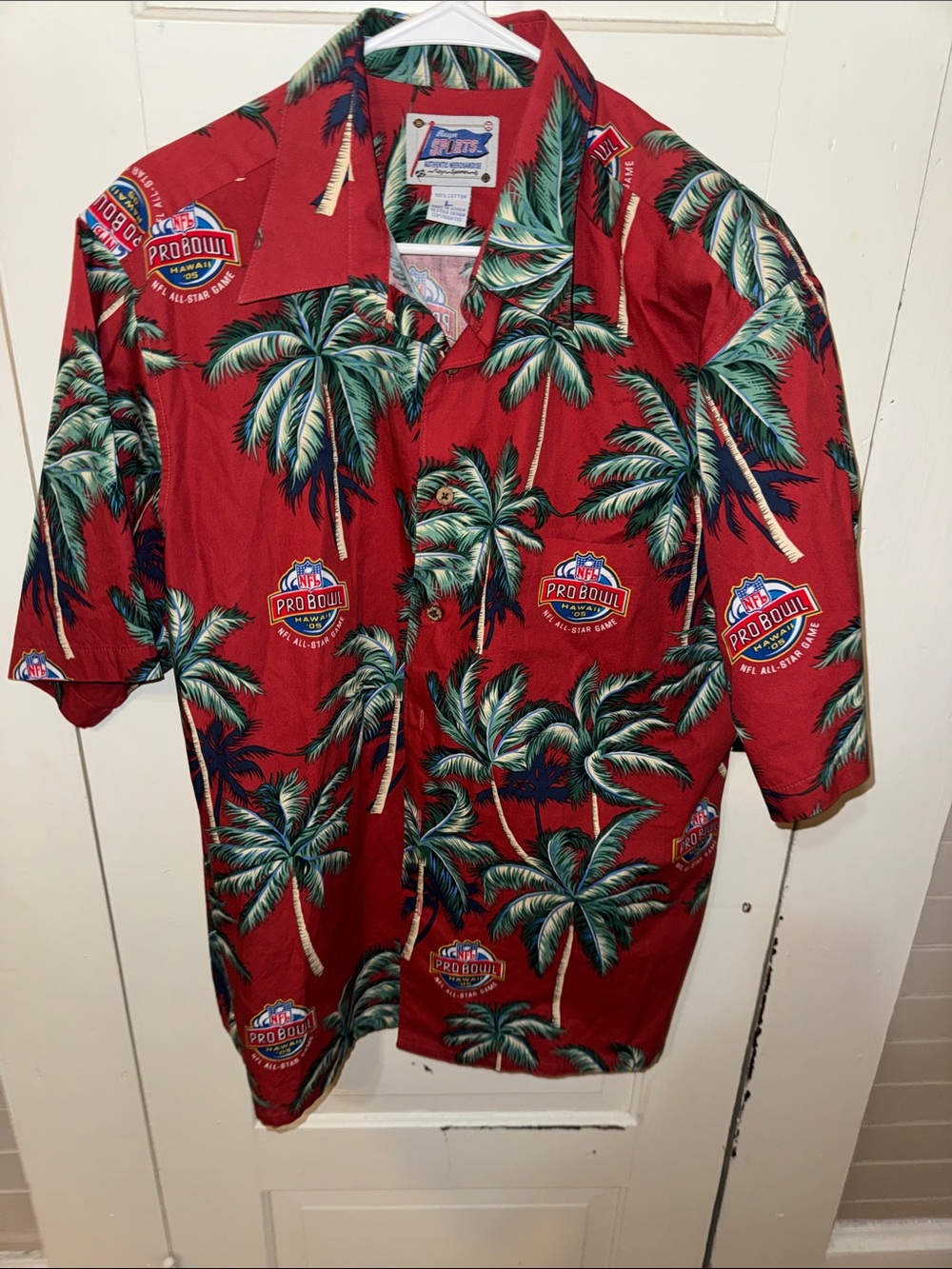 REYN Sports L 2005 Pro Bowl Red Hawaiian Palm Button-Up Shirt VTG